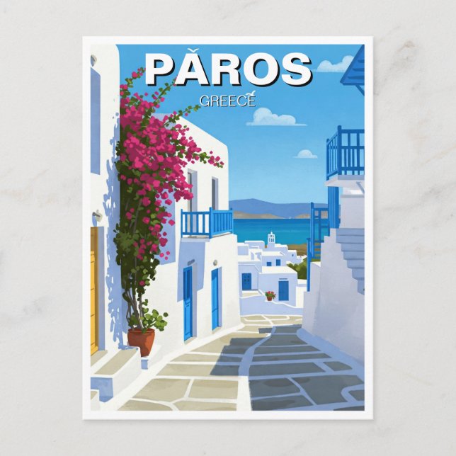 Cartão Postal Viagem da Ilha da Grécia Paros (Frente)