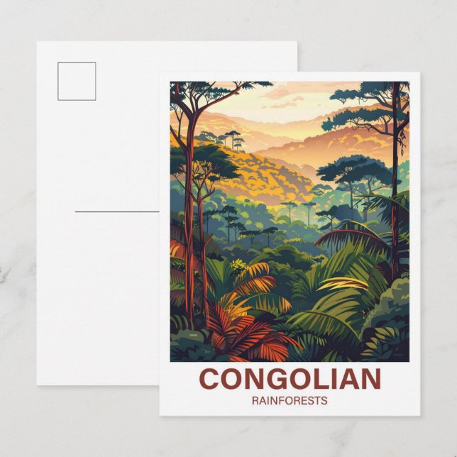 Cartão Postal Viagem da Ilustração da Floresta Tropical Congoles (Frente/Verso)