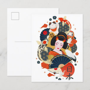 Cartão Postal Viagem da Ilustração de Arte Geisha Japonesa