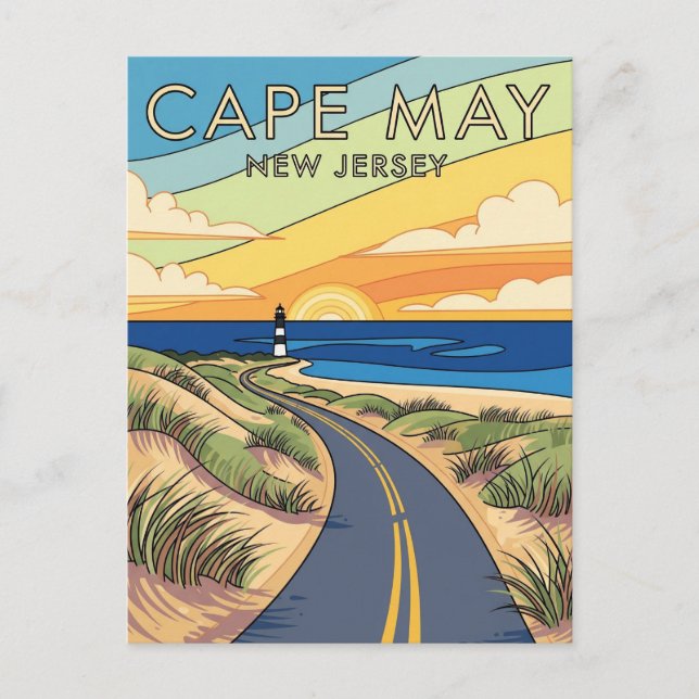 Cartão Postal Viagem da Ilustração de Cabo Maio de Nova Jersey (Frente)