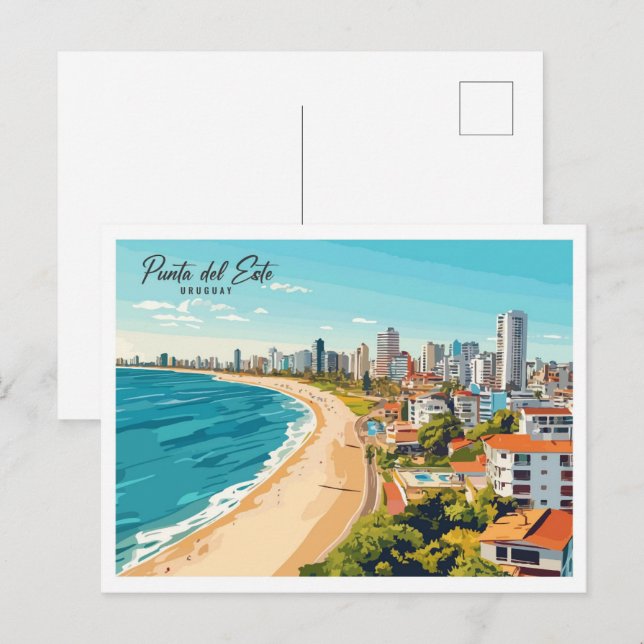 Cartão Postal Viagem da ilustração Punta del Este Uruguai (Frente/Verso)