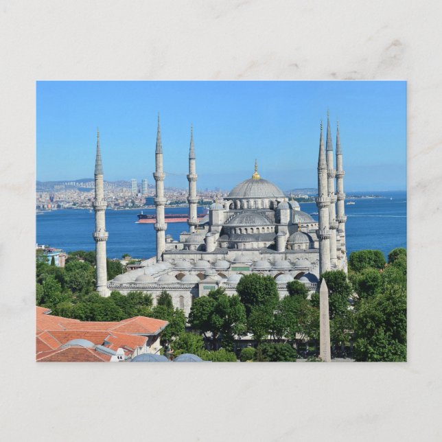 Cartão Postal Viagem da Mesquita Azul de Istambul - Sala Noturna (Frente)