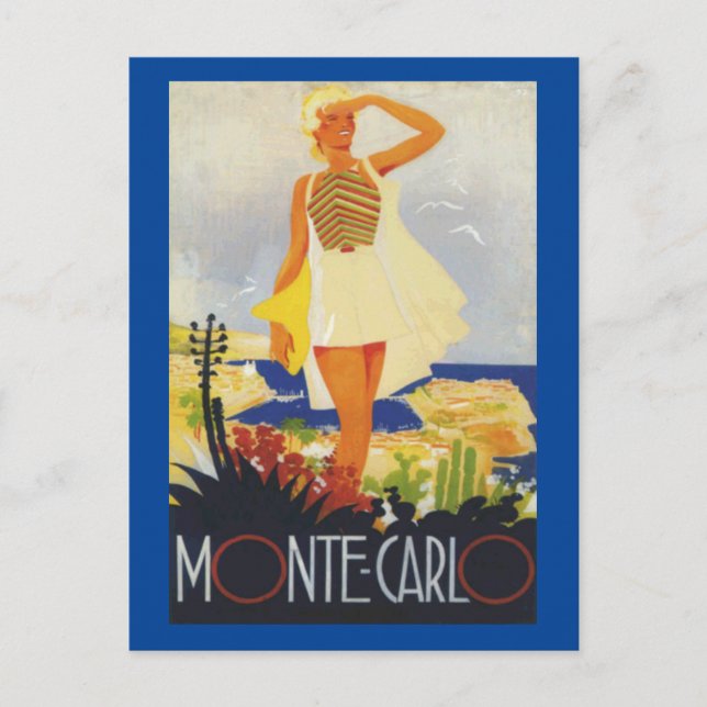 Cartão Postal Viagem da praia Monte Carlo, Moça Moda (Frente)