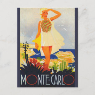 Cartão Postal Viagem da praia Monte Carlo, Moça Moda