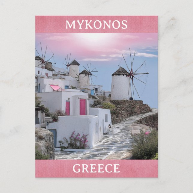 Cartão Postal Viagem das Ilhas Grécias de Mykonos (Frente)