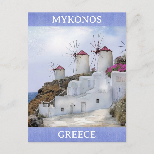 Cartão Postal Viagem das Ilhas Grécias de Mykonos (Frente)