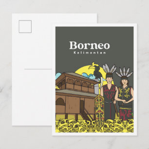 Cartão Postal Viagem Dayak Bornéu Kalimanta Indonésia