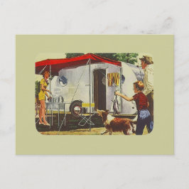 Cartão Postal Viagem de acampamento retro do reboque do viagem