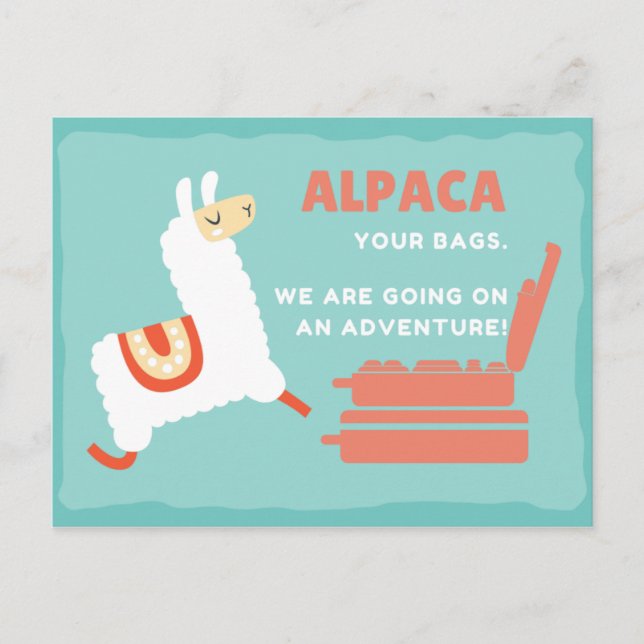 Cartão Postal Viagem de Alpaca Branco Engraçado (Frente)