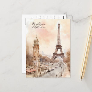 Cartão Postal Viagem de Aquarela de Torre Eiffel em Paris
