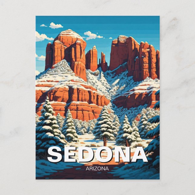 Cartão Postal Viagem de Arizona de Sedona Neve Vermelha (Frente)