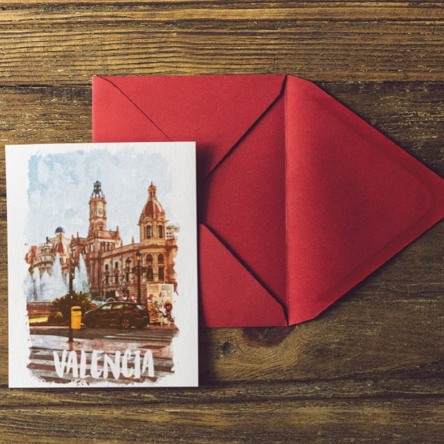 Cartão Postal Viagem de arquitetura de Espanha Valencia (Valencia Spain watercolor postcard)