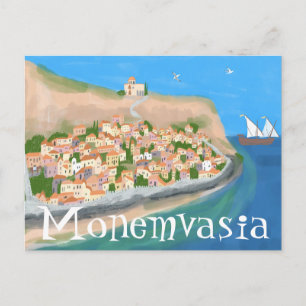 Cartão Postal VIAGEM de Arte da Ilha da GRÉCIA MONEMVÁSIA