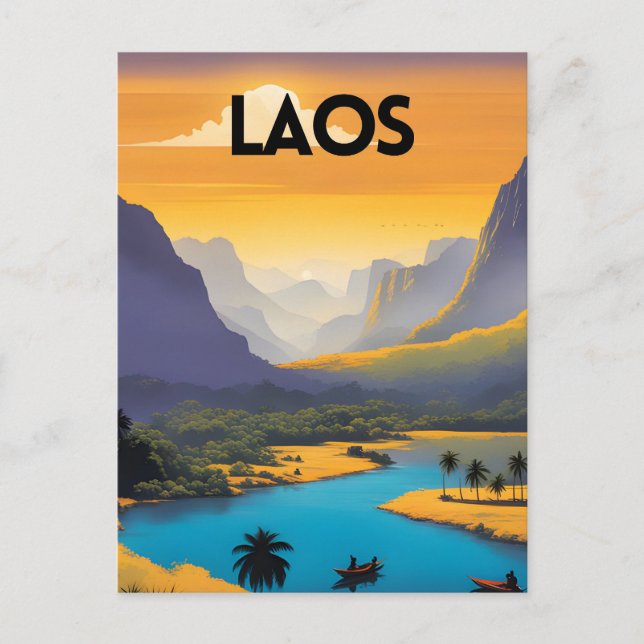 Cartão Postal Viagem de Arte de Paisagem Laos (Frente)