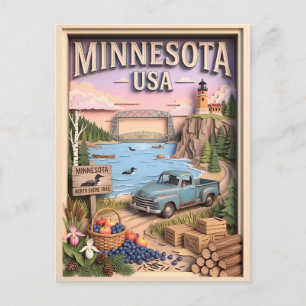 Cartão Postal Viagem de Carro Minnesota North Shore Lake 3D Text