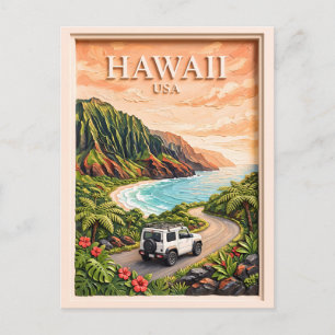 Cartão Postal Viagem de Carro pelo Havaí EUA Paisagem Texturizad