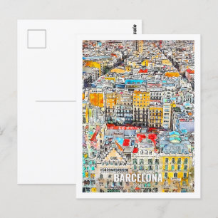Cartão Postal Viagem de Espanha de Barcelona Aquarela