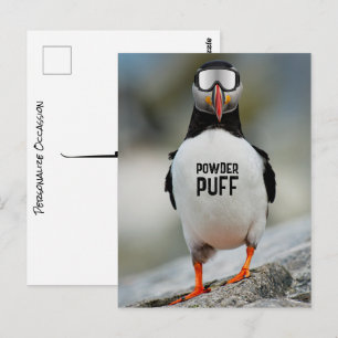 Cartão Postal Viagem de Esqui Puffin Engraçado Esqui na Neve Pó 
