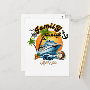 Cartão Postal Viagem de família personalizada e fofa em navio de