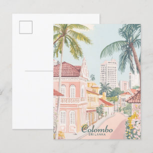 Cartão Postal Viagem de Ilustração Colombo Sri Lanka Gouache