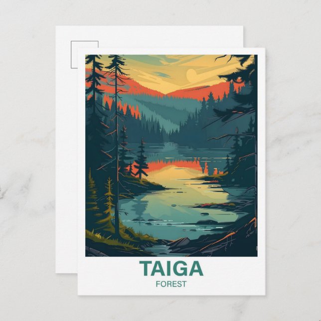 Cartão Postal Viagem de Ilustração da Floresta Taiga (Frente/Verso)