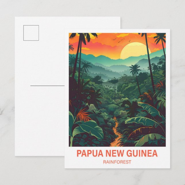 Cartão Postal Viagem de Ilustração da Floresta Tropical Papua-No (Frente/Verso)