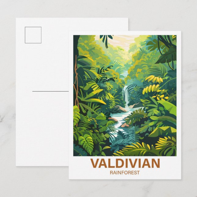 Cartão Postal Viagem de Ilustração da Floresta Tropical Valdiana (Frente/Verso)