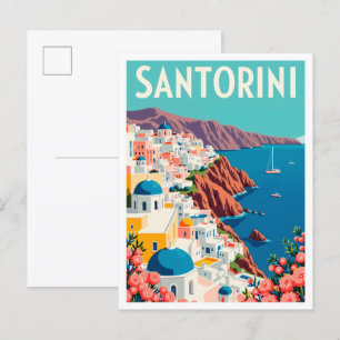 Cartão Postal Viagem de Ilustração da Pintura Grécia Santorini
