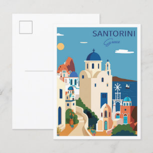 Cartão Postal Viagem de Ilustração da Pintura Grécia Santorini