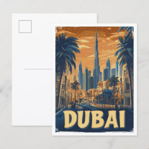 Cartão Postal Viagem de Ilustração de Arte de Dubai nos Emirados