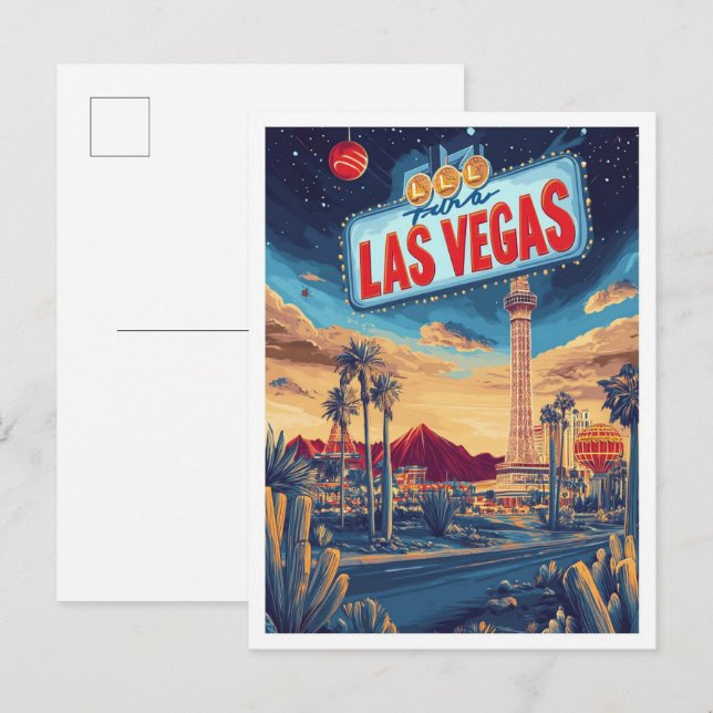 Cartão Postal Viagem de Ilustração de Arte de Las Vegas USA (Frente/Verso)
