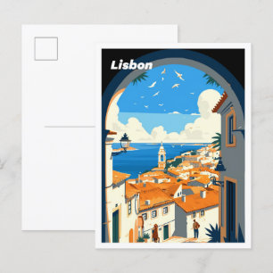 Cartão Postal Viagem de Ilustração de Arte de Lisboa Portugal