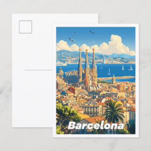 Cartão Postal Viagem de Ilustração de Arte Espanha de Barcelona