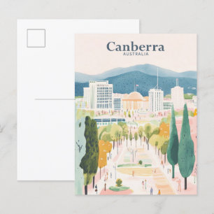 Cartão Postal Viagem de Ilustração de Gouache da Austrália Canbe