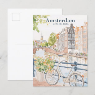 Cartão Postal Viagem de Ilustração de Gouache nos Países Baixos