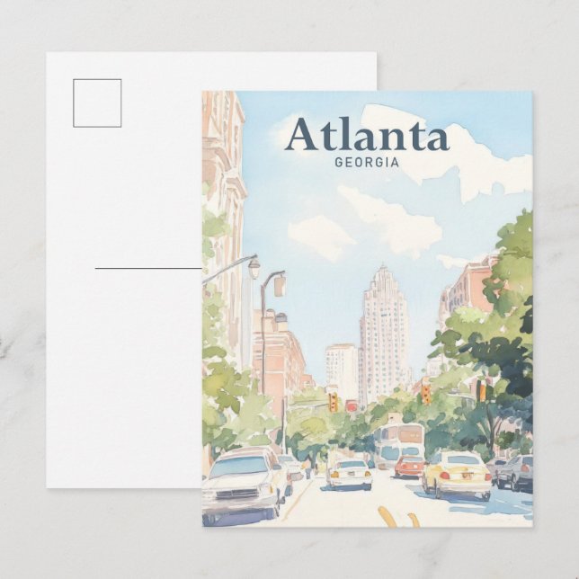 Cartão Postal Viagem de Ilustração de Pintura de Gouache Atlanta (Frente/Verso)