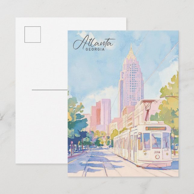 Cartão Postal Viagem de Ilustração de Pintura de Gouache Atlanta (Frente/Verso)
