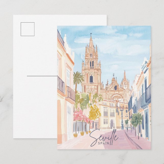 Cartão Postal Viagem de Ilustração de Pintura de Gouache Espanha (Frente/Verso)