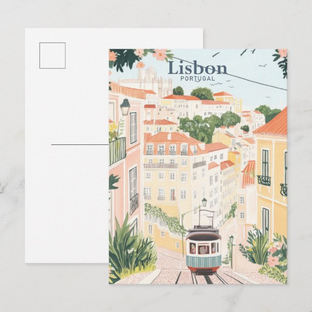 Cartão Postal Viagem de Ilustração de Pintura em Gouache em Port (Frente/Verso)