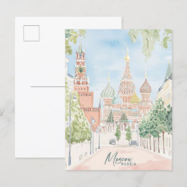 Cartão Postal Viagem de Ilustração de Pintura em Gouache, Rússia