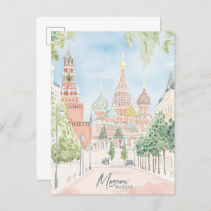 Cartão Postal Viagem de Ilustração de Pintura em Gouache, Rússia
