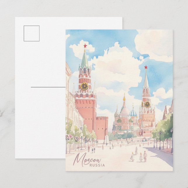 Cartão Postal Viagem de Ilustração de Pintura em Gouache, Rússia (Frente/Verso)