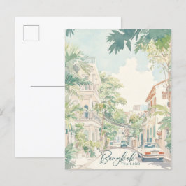 Cartão Postal Viagem de Ilustração de Pintura em Gouache, Tailân