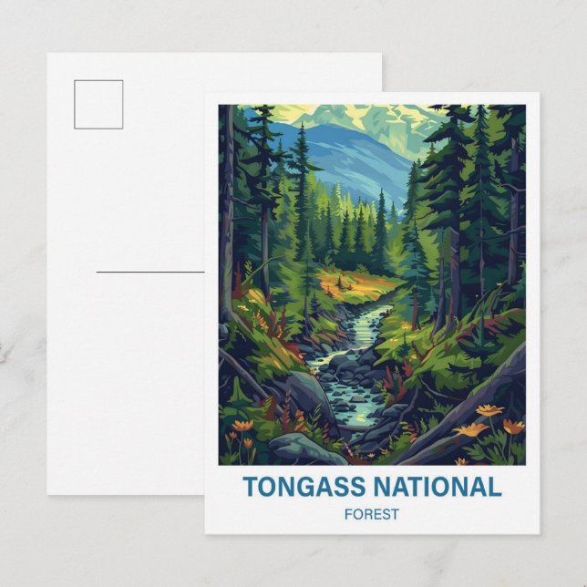 Cartão Postal Viagem de Ilustração Florestal Nacional de Tongass (Frente/Verso)