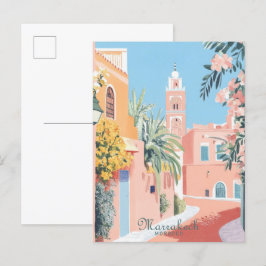 Cartão Postal Viagem de Ilustração Marraquexe de Gouache em Marr