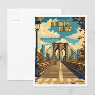 Cartão Postal Viagem de Ilustração Vintage da Ponte do Brooklyn