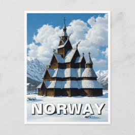 Cartão Postal Viagem de inverno da Igreja de Stave da Noruega