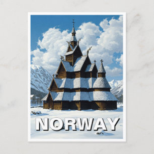 Cartão Postal Viagem de inverno da Igreja de Stave da Noruega