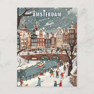 Cartão Postal Viagem de inverno de Amsterdã nos Países Baixos