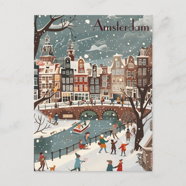 Cartão Postal Viagem de inverno para Amsterdã (Frente)